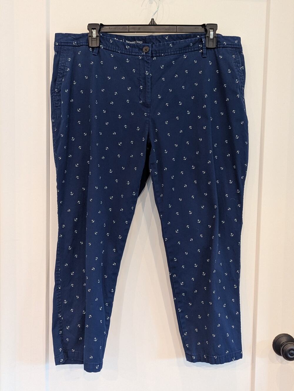 Talbots Nautical Preppy Relaxed Chino Pants Anchor Print Navy Stretch Women 20WP